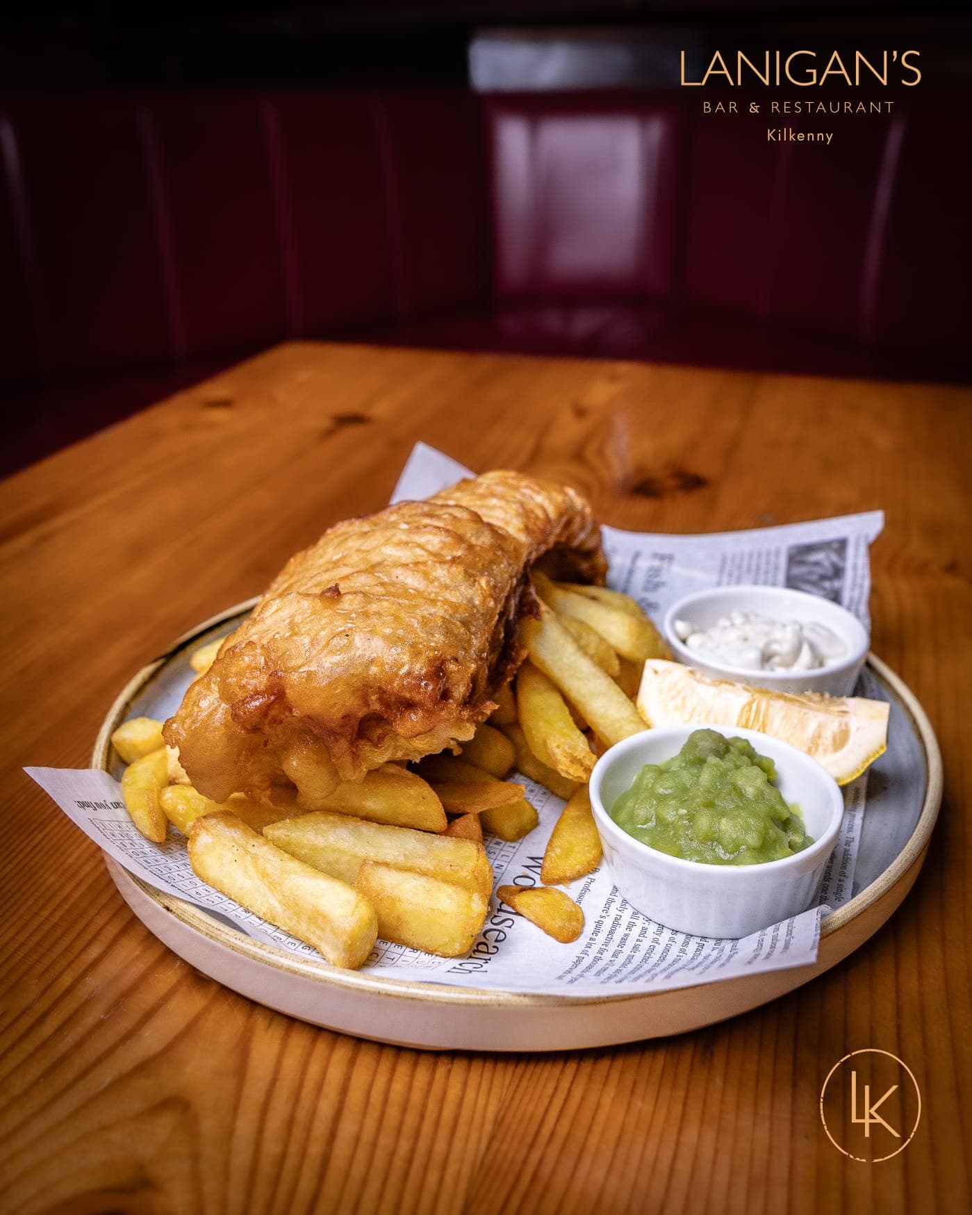 Beer-Battered Fish & Chips at Lanigan's Bar, Kilkenny